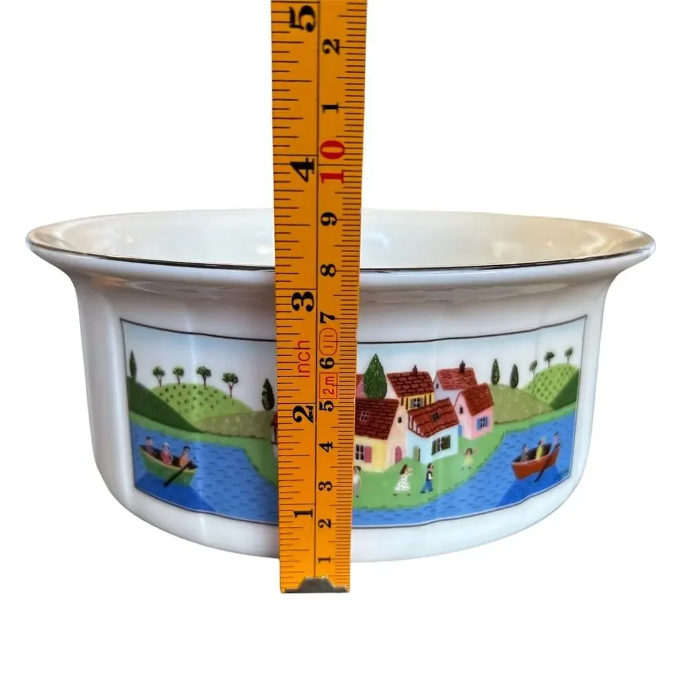 Villeroy & Boch Naif Round Casserole Bowl 7” Country Village Scene Serving Dish